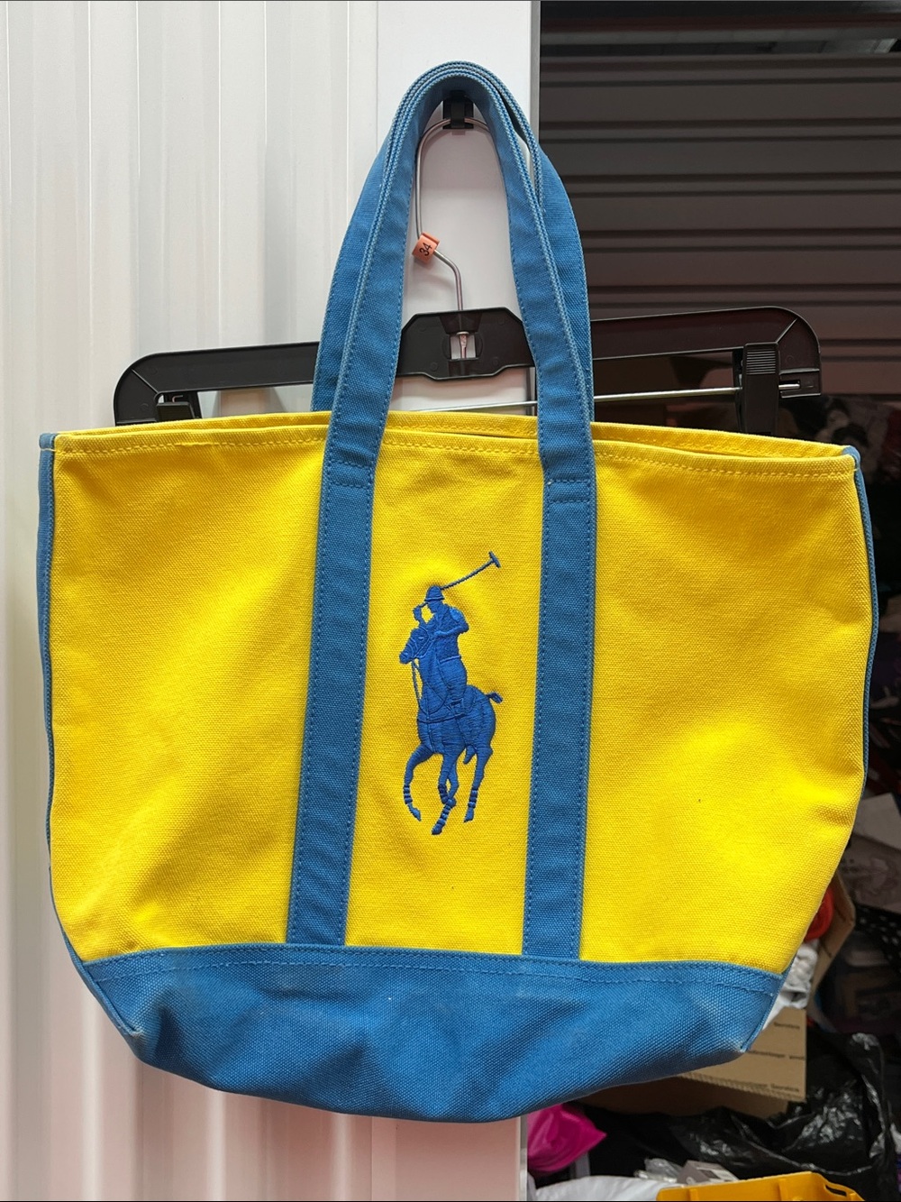 Polo by Ralph Lauren Yellow Canvas Tote with Blue Accents & Embroidered Logo